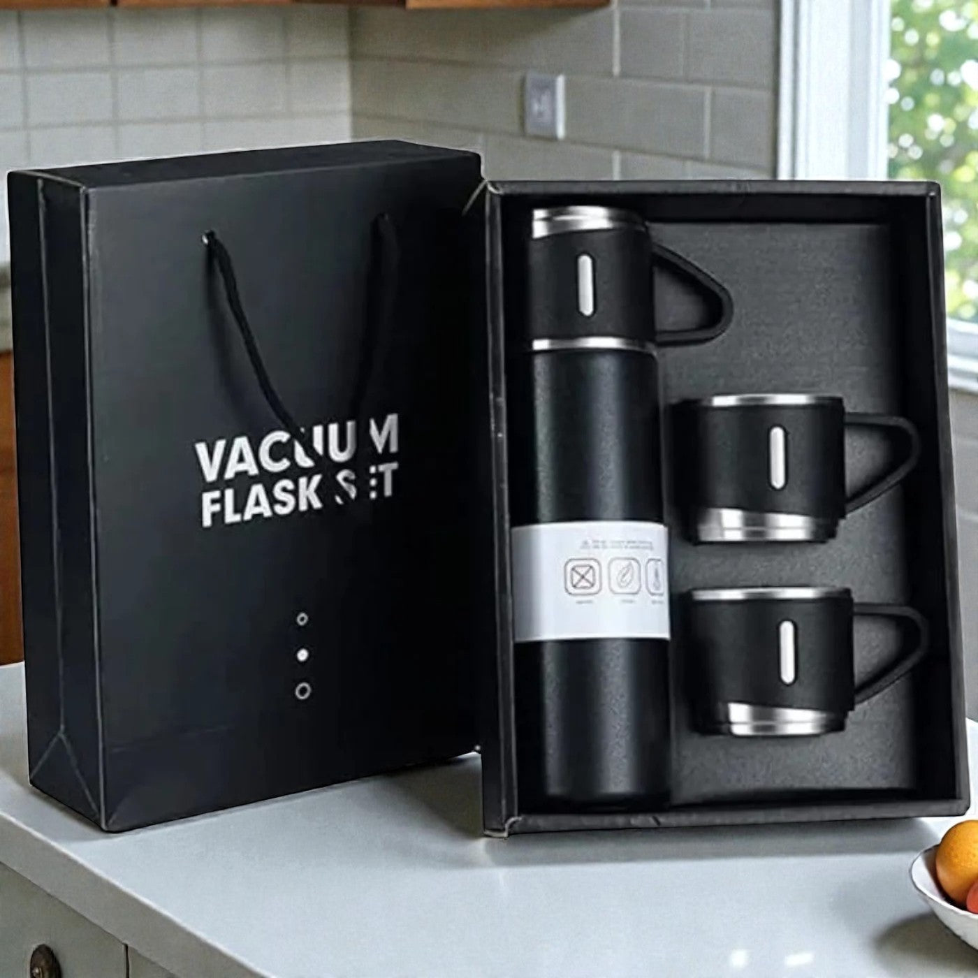 3 Cup 500ML Double-Layer Stainless Steel Vacuum Flask Set | Hot & Cold | Travel Thermos