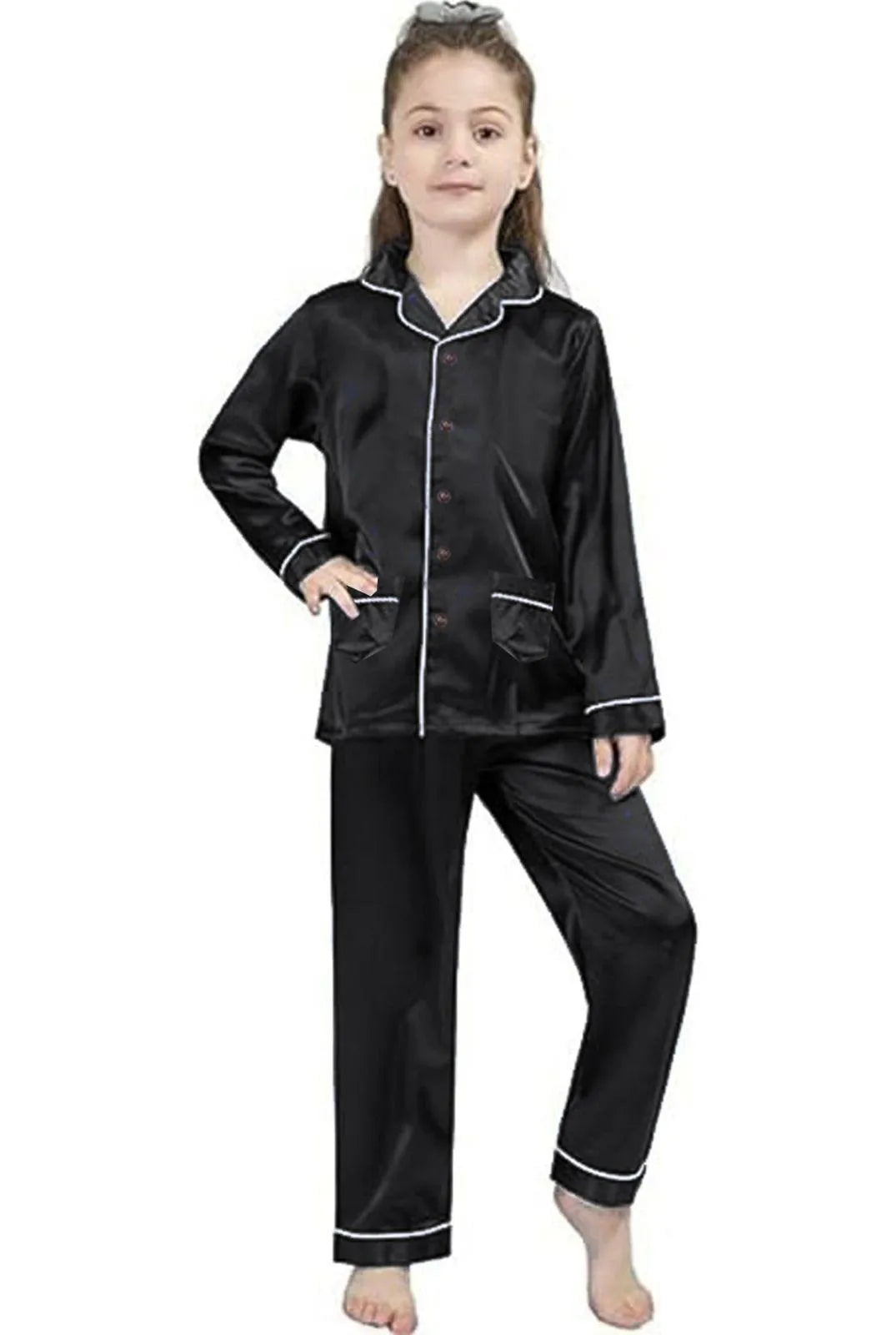 2 Pcs Girl's Stitched Cotton Plain Night Suit