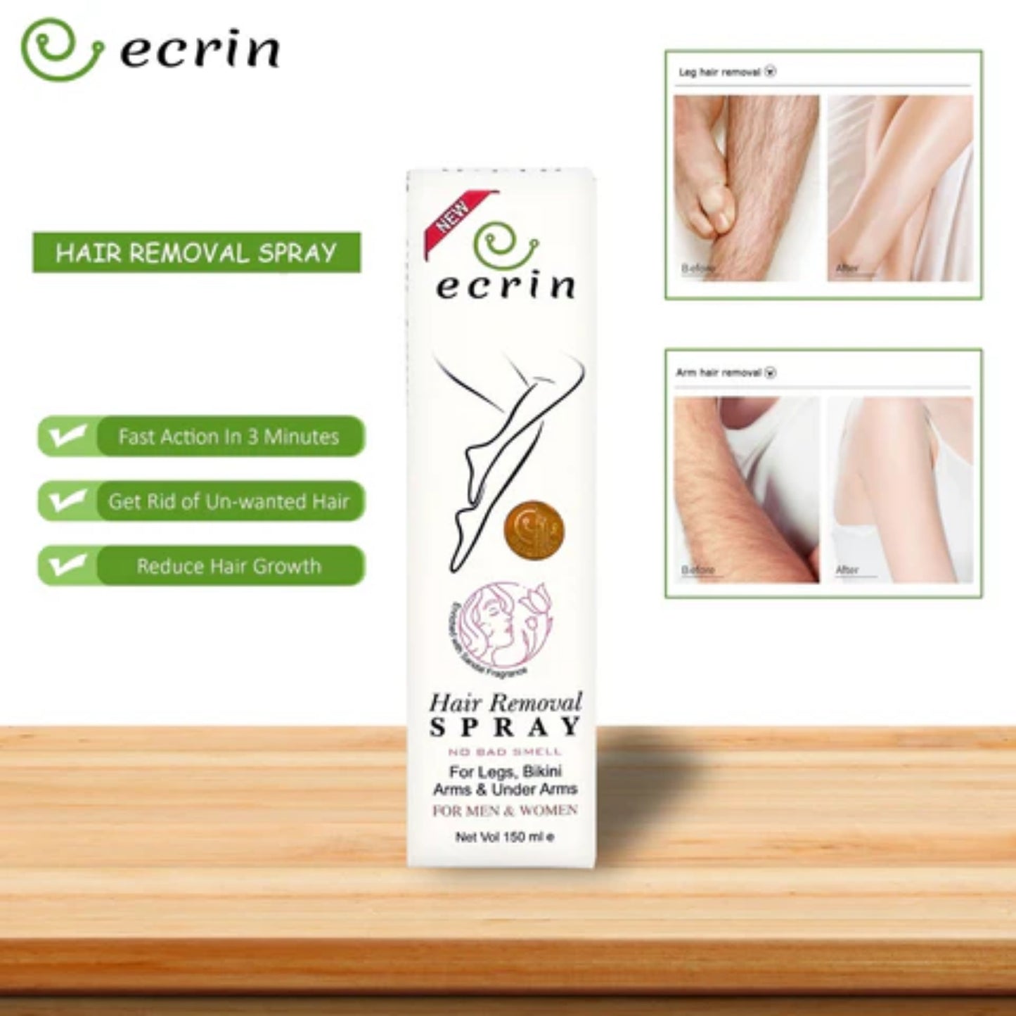 Ecrin Hair Removal Spray for Men & Women | Fast, Gentle Hair Remover 100ml