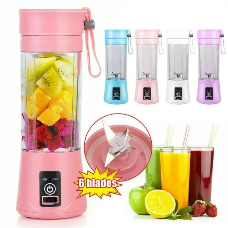 Portable 6-Blade USB Rechargeable Juicer Blender for Smoothies Shakes Baby Food and Outdoor Use (Random Color)