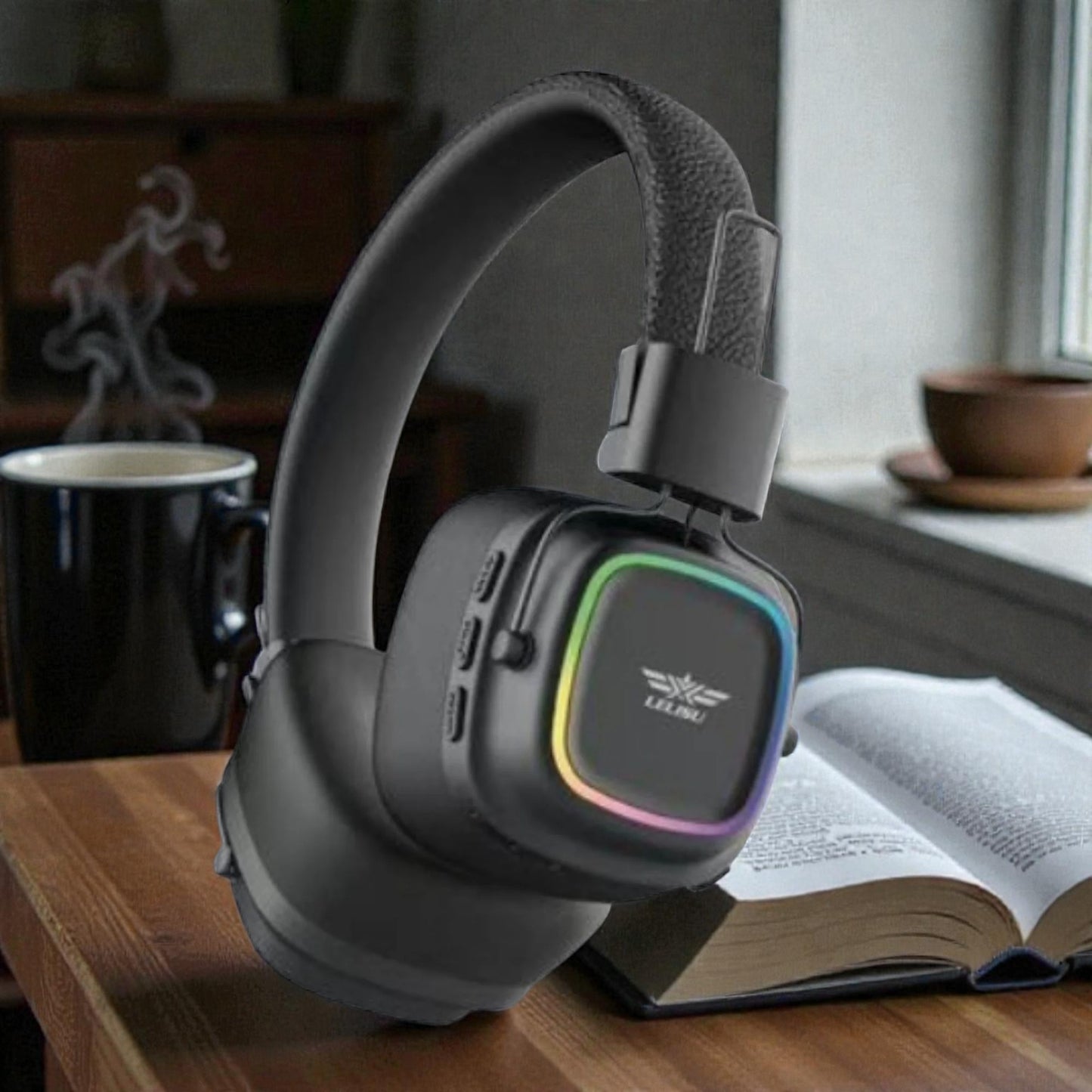 Lelisu LS-258 Wireless Stereo Headphones | Bluetooth 5.4 Over-Ear Headset with Type-C Charging & LED Lights