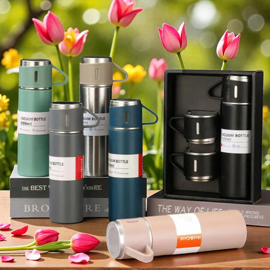 3 Cup 500ML Double-Layer Stainless Steel Vacuum Flask Set | Hot & Cold | Travel Thermos